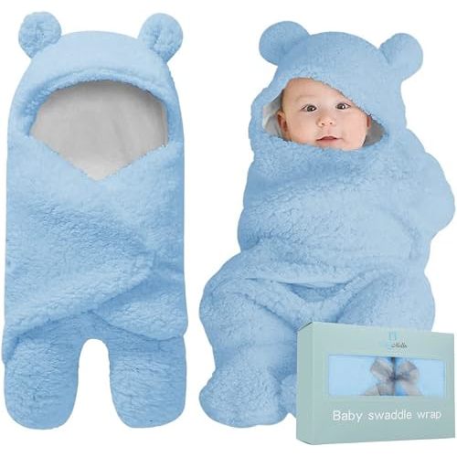 Baby Swaddle Blanket | Ultra-Soft Plush Essential for Infants 0-6 Months | Receiving Swaddling Wrap Blue | Ideal Newborn Registry and Toddler Boy Accessories | Perfect Baby Girl Shower Gift