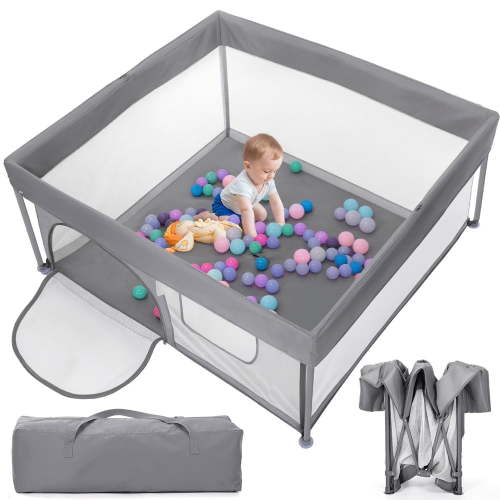 Baby Playpen, Caveen Foldable Playpen for Babies and Toddlers, Portable Travel Play Yard, 50"x50", Gray
