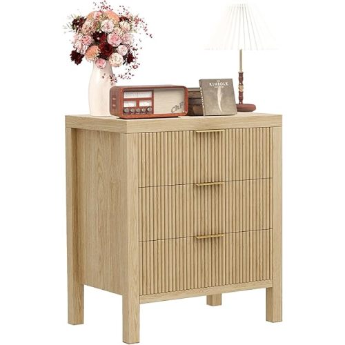 Nightstand, Small Nightstand for Bedroom, Modern Bedside Table with Wooden Frame, Dresser with 3 Drawers, Bedside Furniture, Night Stand, Natural