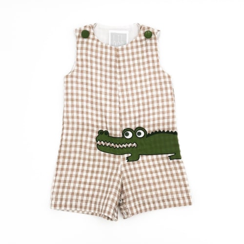 Brown Gingham Alligator Shortalls