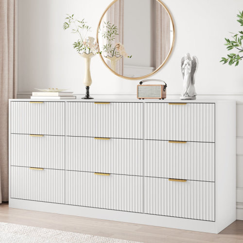Ebern Designs Fluted Dresser For Bedroom With 9 Drawers, 63" Wide Modern Chest Of Drawers With Metal Handle & Reviews - Wayfair Canada