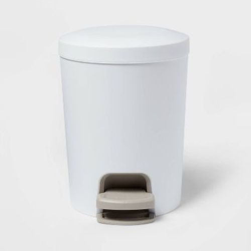 1.6gal Round Step Trash Can - Brightroom™: Compact Pedal-Operated Lid, Small Bathroom Bin, Textured White Finish