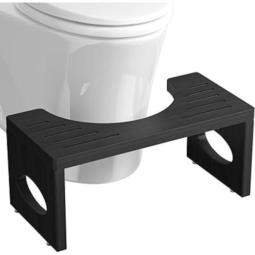 7 Inch Bamboo Toilet Stool, Foldable Poop Stool, Bathroom Step Stool Squat (Black)
