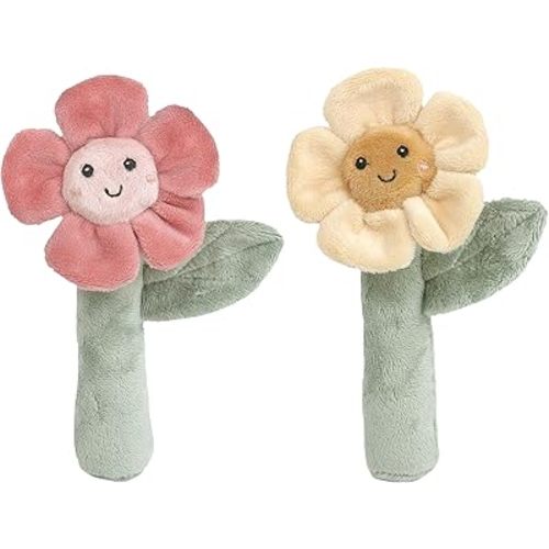 MON AMI Soft Baby Rattle Toy Set of 2 Pcs | 6-Inch Flower Shaped Plush Stuffed Rattle for Newborns | Sensory Development Toy for Infants & Toddlers | Ideal Gift for Baby Showers & Birthdays