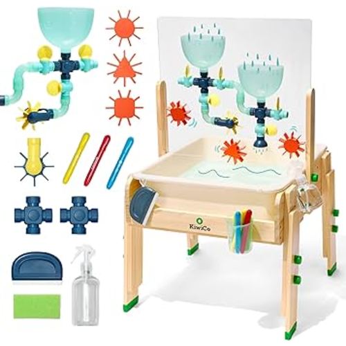 KiwiCo Water and Sand Sensory Table | includes 26 Accessory Pcs: Pipes, Spinners, Water Wheel, Paint Crayons, and more | Outdoor Water Table for Toddlers Ages 3+