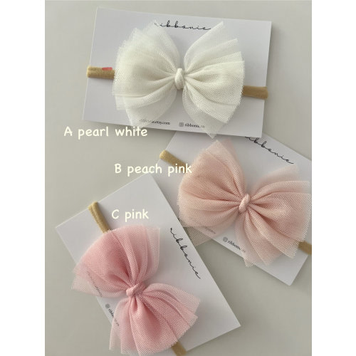 Tulle Bow Baby Headband Soft Stretch Nylon, Newborn-Toddler
