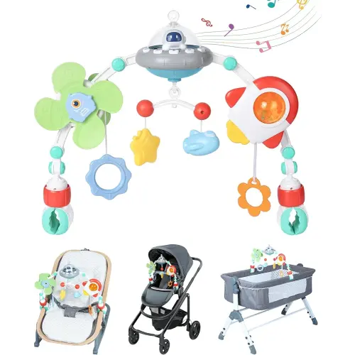 Orzbow Stroller Arch Toy for Baby, Musical Carseat Toys Hanging with Teething, Baby Mobile for Crib Bassinet Car Seat and Bouncer, Car Seat Activity Toy for Babies 0-12 Months