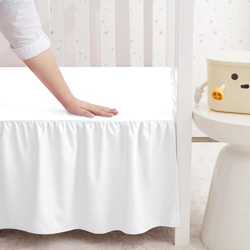 SiinvdaBZX White Crib Skirt Dust Ruffle, Microfiber Crib Bed Skirt 52"x28" with 14" Drop, Durable Full Coverage Toddler Bedskirt Fit for Baby Boys Girls Nursery Standard Crib