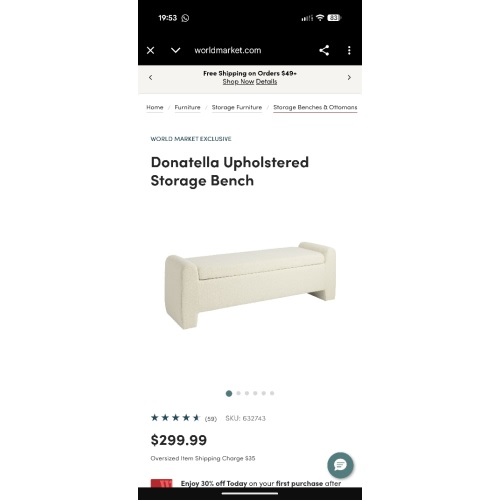 Donatella Upholstered Storage Bench - World Market