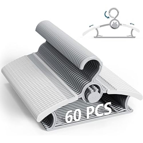 Baby Hangers, 60Pack Kids Hangers,Stackable Baby Clothes Hangeres, Extendable Hanger for Clothes, Adjustable Toddler Hanger with Windproof Buckles, Gray Non Slip Baby Hangeres for Nursery