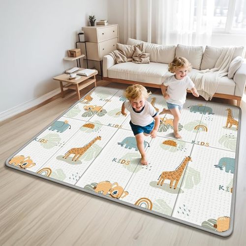 Foldable Baby Play Mat for Floor, PIGLOG 79x71 Extra Large Crawiling Play Mat for Babies, Waterproof & Portable Tummy Time and Non-Toxic Soft Foam Playmat for Infants, Toddlers