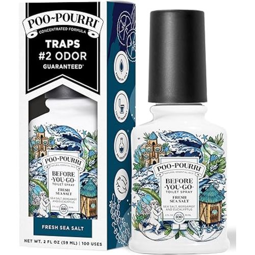 Poo-Pourri Before-You-Go Toilet Spray, Fresh Sea Salt, 2 Fl Oz, Up to 100 Uses, Bathroom Odor Deodorizer with Essential Oils for Home or Work, Travel Essentials, TSA Approved Size, Sea Salt Bergamot