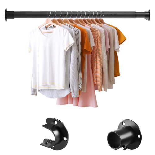 Closet Rods for Hanging Clothes, 17 to 39 Inches Black Adjustable closet Hanging Rod for Wardrobes