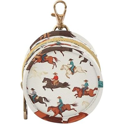 Pacifier Holder with Clip Pacifier Case for Diaper Bag Round Baby Pacifier Pouch Box Bag Portable Beige Western Cowboy