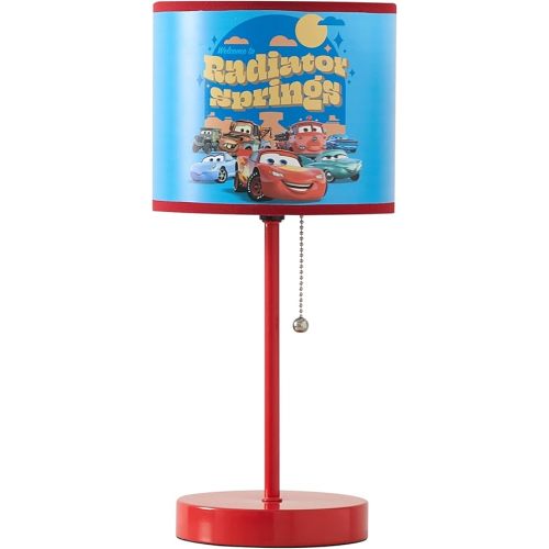 Idea Nuova Table Lamp for Kids, Stick Lamp with Printed Shade & Pull Chain, Bedroom or Nursery Nightstand Lighting,Cars