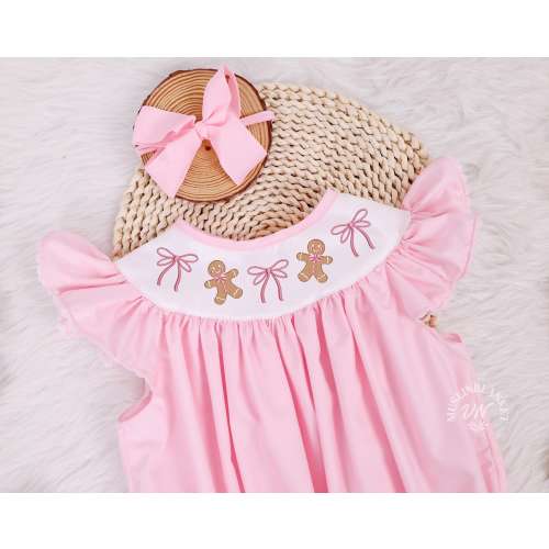 Baby Girl Christmas Outfit, Gingerbread Coquette Bow Custom Embroidered Baby Bubble Outfit, Toddler Bubble, Santa Claus Holiday Outfit