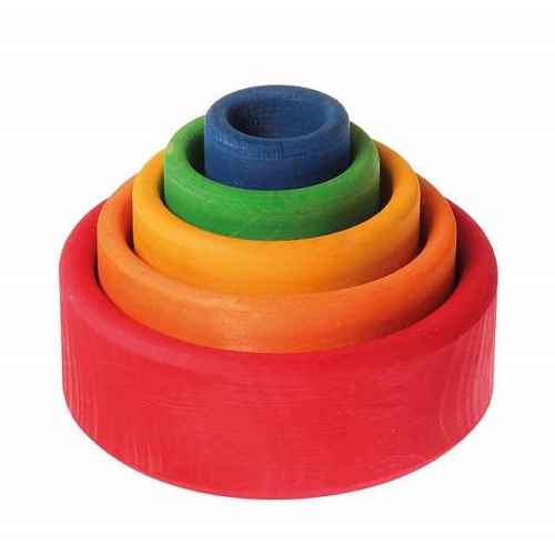 Grimm's Wooden Toys | Rainbow Stacking Bowls Red to Blocks