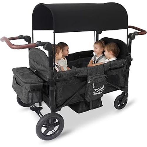 4 Seater Wagon Stroller, All-Terrain Stroller Wagon for 4 Kids with Extra Long Extender, Aluminum Foldable Baby Wagon with Large Storage Bag, Removable Canopy, Snack Tray, Adjustable Push/Pull Handle