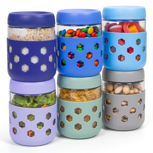 Gemice 6-Pack 16oz Glass Mason Jars with Silicone Sleeves, Airtight BPA-Free Overnight Oats Containers with Lids, Dishwasher Safe Leak-Proof Meal Prep Jars for Chia Pudding, Yogurt, Snacks