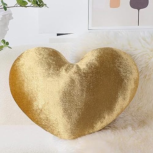 AELS Heart Shaped Pillow, 20 Inches Heart Decorative Throw Pillows, Velvet Love Cute Pillows, Valentines Day Decorations, Wedding Decor, Living Room Bedroom Nursery Decor, Golden