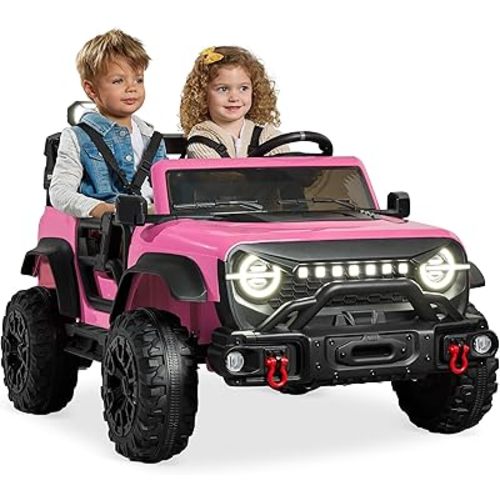 Best Choice Products Kids 24V 2-Seater Electric Ride On Car Truck w/ 132lb Weight Capacity, Parent Control, Bluetooth, LED Lights - Pink
