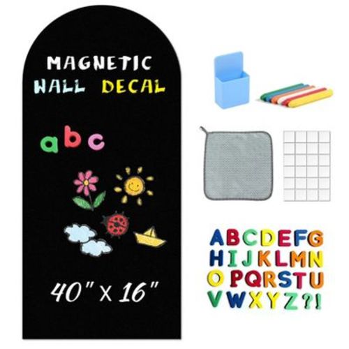 Magnetic Chalkboard Wall Decal Set for Kids – Removable Arched Blackboard Sticker with ABC Magnets, Chalks, Eraser & Holder