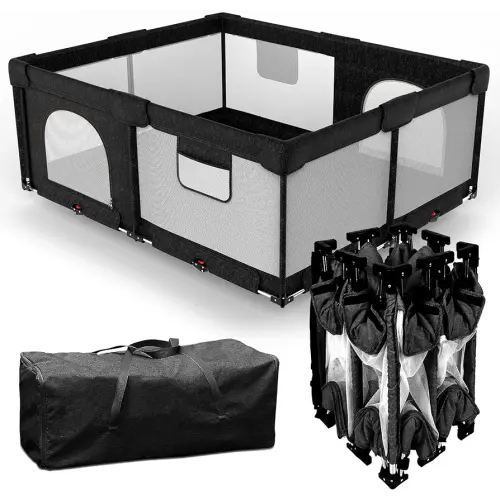 Dearlomum Foldable Baby Playpen with Gate, Extra Large Collapsible Play Yard for Babies & Toddlers, Portable Travel Playpen, Baby Activity Center for Indoor & Outdoor Use (Black 59"×71")