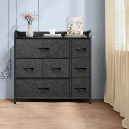 Dextrus 55 Gallon Metal, Wood and Fabric Drawer Chests, Black and Gray