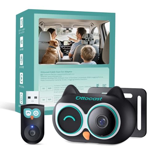 OTTOCAST Cabin Care Baby Car Camera with Wireless CarPlay Adapter, 1080P HD Baby Monitor with IR Night Vision, 150 Wide Angle, Real-Time Rear Seat View On Car Screen, Easy Install
