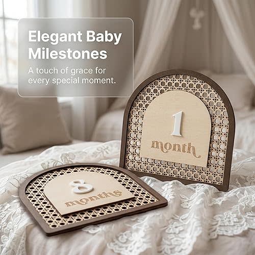 Baby Monthly Milestone, Wooden Baby Milestone Signs, Monthly Milestone Wood Discs, Baby Milestone Discs (3D Rattan)