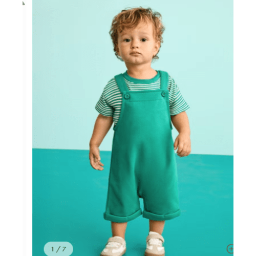 Baby T-Shirt & French Terry Shortalls Set - Blue or Green