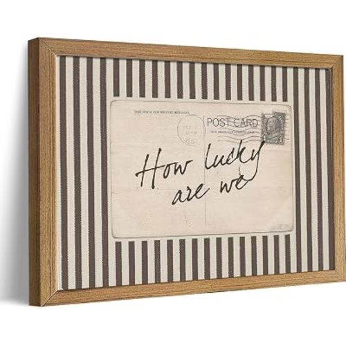 How Lucky Are We Wall Art, Wood Framed Postcard Poster with Positive Quote,Western, Old Money Brown Striped Decor, Cozy Rustic Sentimental Print for Bedroom Living Room, 8x10 Inch
