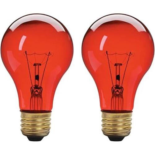 A19 Incandescent Colored Light Bulb, 60W, E26 Medium Base, 130V, Red (2 Pack)