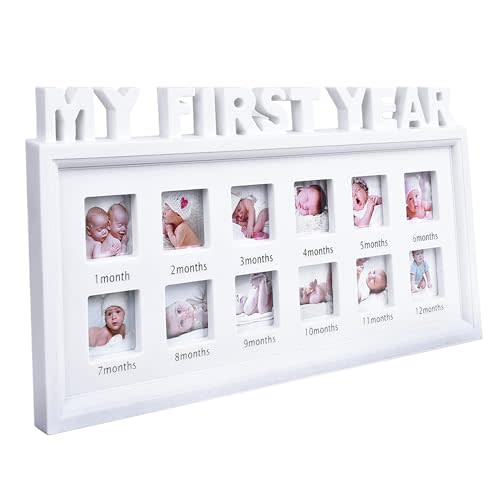 MICKYU My First Year Baby Frame - 12 Month Milestone Picture Frame, Newborn Keepsake for Nursery Decor, Monthly Photo Display for Baby Boy & Girl