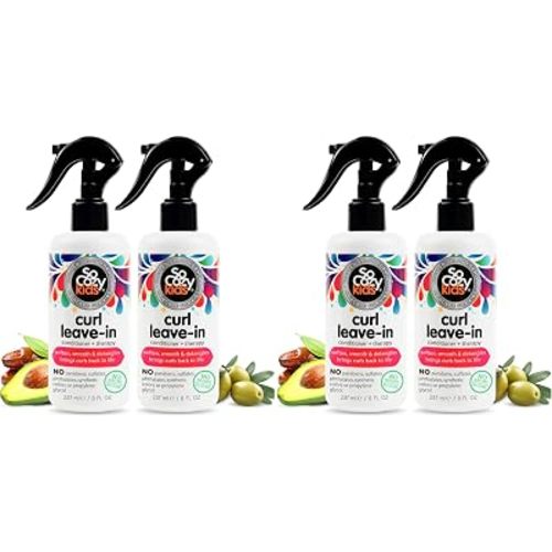 SO COZY Leave In Conditioner Spray (8 Fl Oz) Detangler for Kids' Curly Hair,Tangle-Free Curls,Gentle & Nourishing with Keratin,Vitamin B5,Olive & Jojoba Oil,Paraben-Free,(Pack of 4)