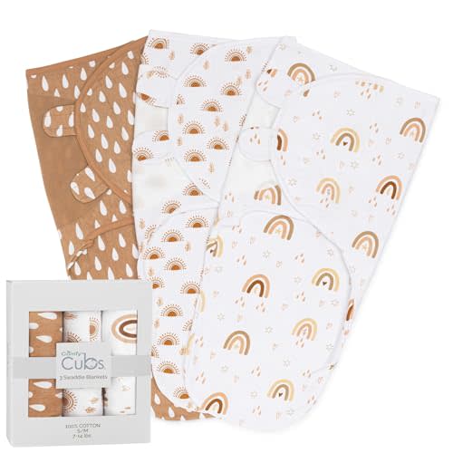Comfy Cubs Easy Swaddle Blanket, 3 Pack - 100% Cotton Newborn Wrap, Small for 0-3 Months Infants, with Adjustable Velcro, Breathable and Durable Sleep Sack for Babies - Rainbow Bohemian