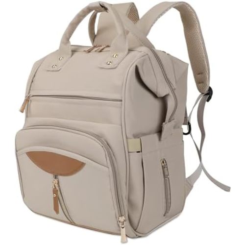 Baby Diaper Backpack, Waterproof Large Storage Baby Diaper Bag Insulated Pockets with Stroller Mount Design Travel Baby Essentials Backpack for Outdoor Family Trip (Khaki)