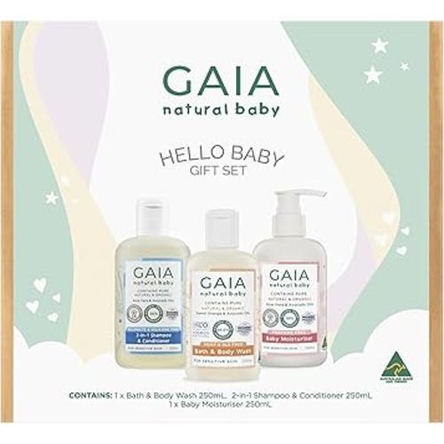 Gaia Skin Natural Baby Hello Baby 3 Piece Gift Set, Multicolour