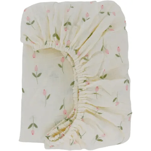 Synrroe Fitted Muslin Crib Sheets, Stretchy Crib Bed Sheets for Babies Girls 28" by 52", Super Soft and Comfortable 100% Cotton Bed Sheets Double Layers (Rose)