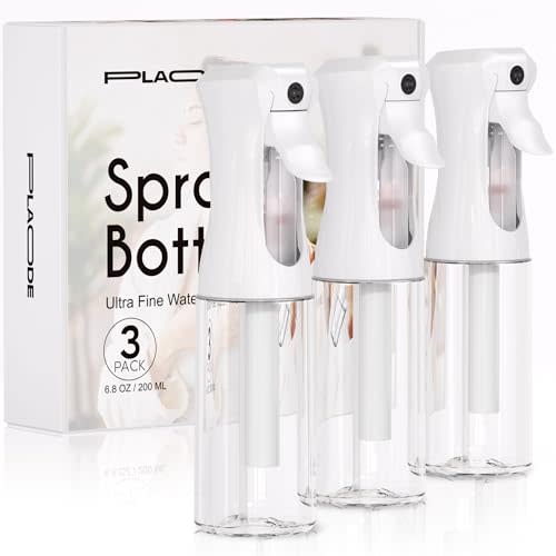 3 Pack Continuous Spray Bottles - Ultra Fine Mist Sprayer, Refillable Water Sprayer for Hairstyling, Plants, Pets, Cleaning, Skincare (6.8 OZ/200ML,White)