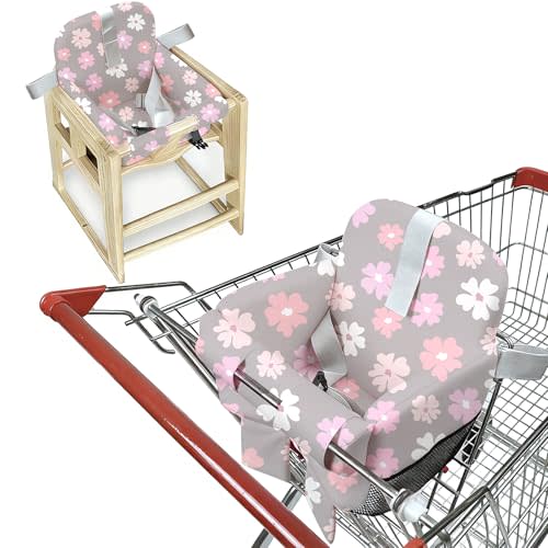 Padded Shopping Cart Cover for Baby & Toddler, High Chair Cover with Soft Thigh Guards, 2-in-1 Grocery Cart Seat Protector, Portable with Shoulder Strap & Storage Pocket (Floral)