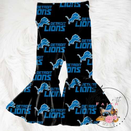 Black Detroit Lions baby bummies, Headwrap or flare pants
