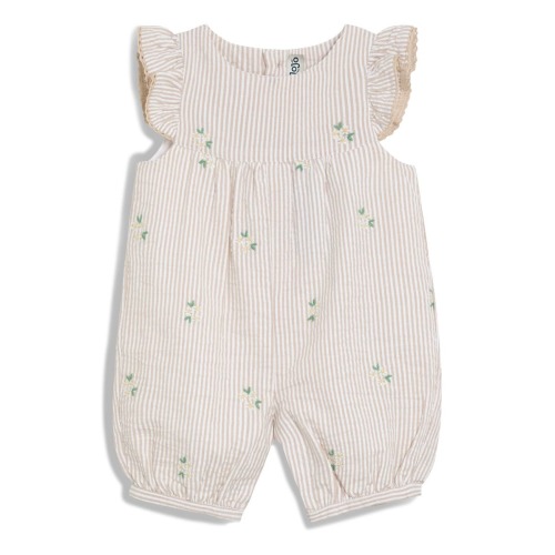 Daisy Embroidery Cotton Seersucker Jumpsuit