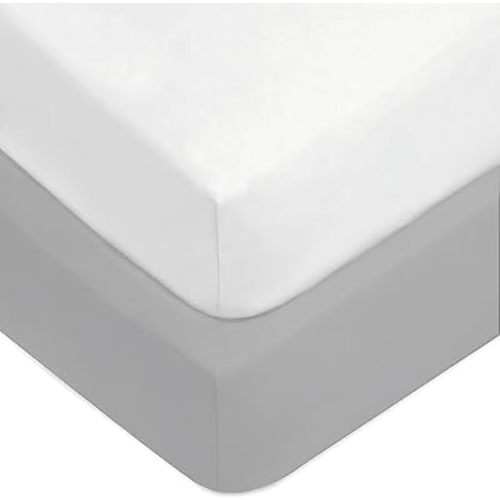 American Baby Company 2 Pack Fitted Crib Sheets 52" x 28" - Ultra Soft Microfiber Crib and Toddler Bed Sheets, White/Gray, Neutral for Boys & Girls