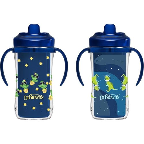 Dr. Brown's Milestones Hard Spout Insulated Sippy Cup with Handles, Blue, 10 oz, 2 Pack, 12m+