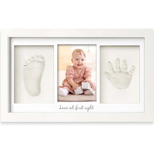 Baby Hand and Footprint Kit - Clay Handprint Keepsake Frame, Newborn Nursery Picture Frame, Personalized New Mom Gifts for Baby Shower & Registry