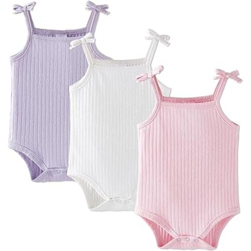 OPAWO Sleeveless Onesies for Baby Girl Tank Top Onesies 3 Pack Ribbed Newborn Bodysuit Girl Summer Clothes Undershirts 0-24M