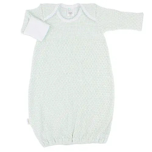 Paty Knit Solid Color Overlap Shoulder Gown, No Bow Mint Green/Blue Trim