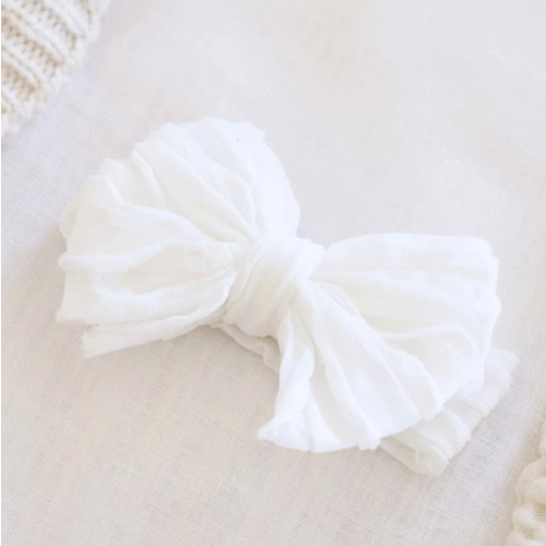 Large Ruffle Knit Bow | White