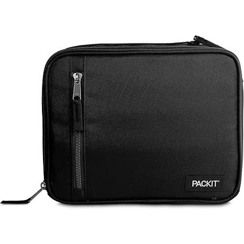 PackIt Freezable Classic Lunch Box, Black, Built with EcoFreeze® Technology, Collapsible, Reusable, Zip Closure With Zip Front Pocket and Buckle Handle, Designed for Fresh Lunches